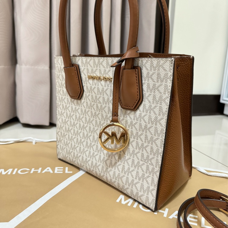 Michael Kors Mercer 9成新 中號老花拼色風琴包-2