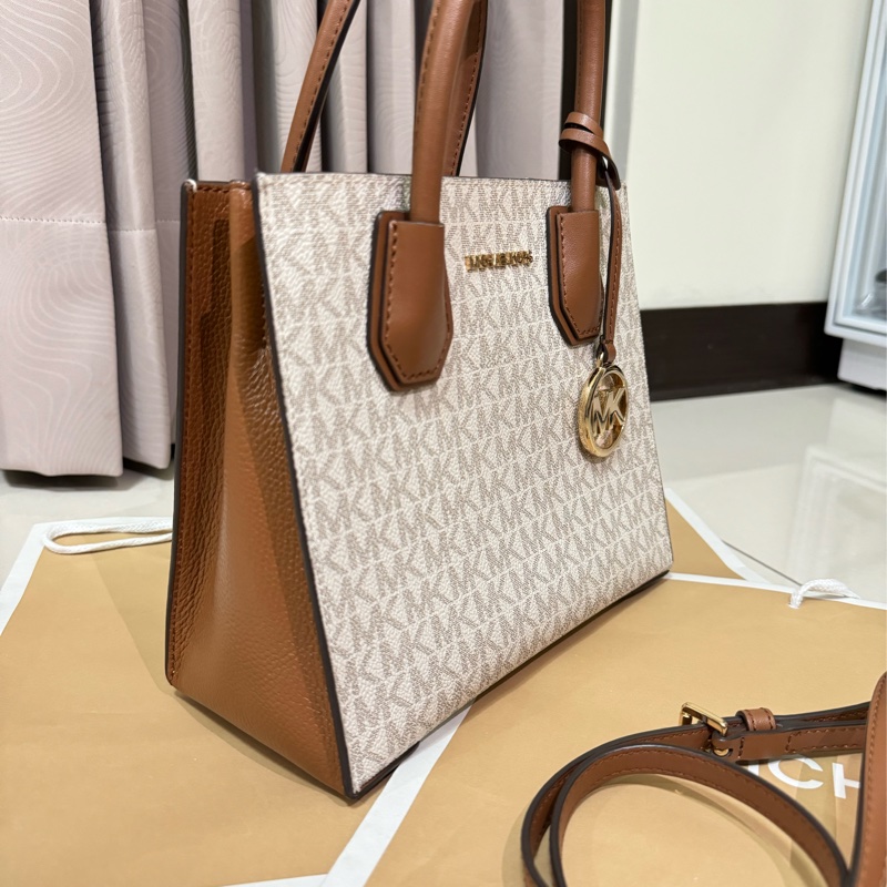 Michael Kors Mercer 9成新 中號老花拼色風琴包-7