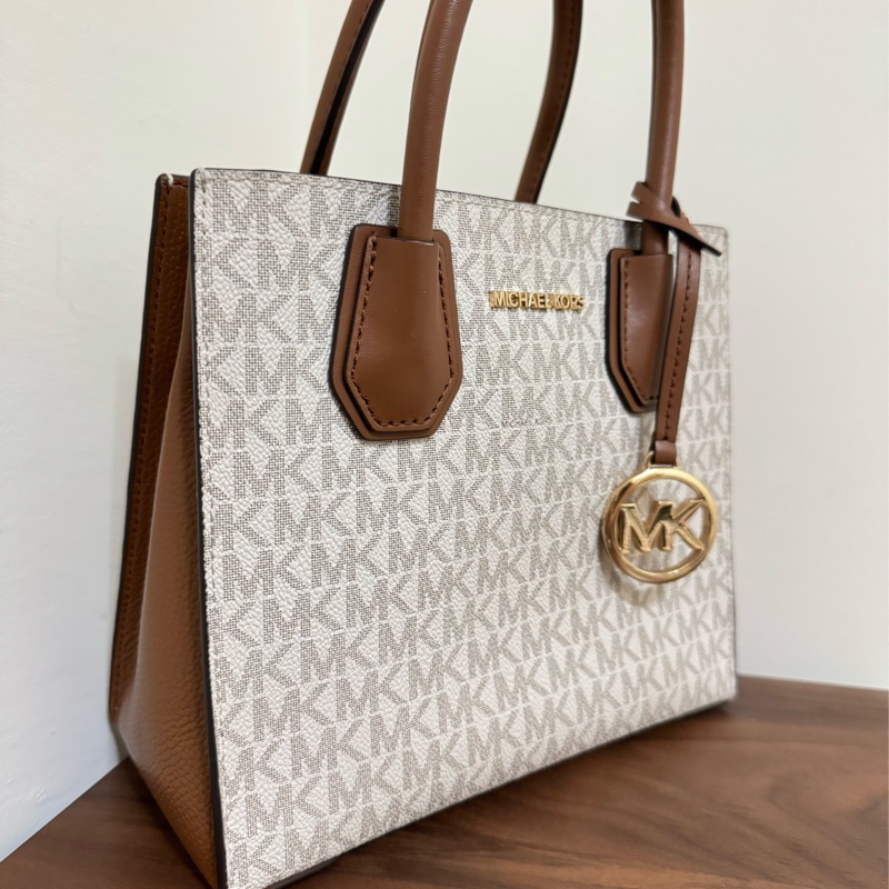 Michael Kors Mercer 9成新 中號老花拼色風琴包-10