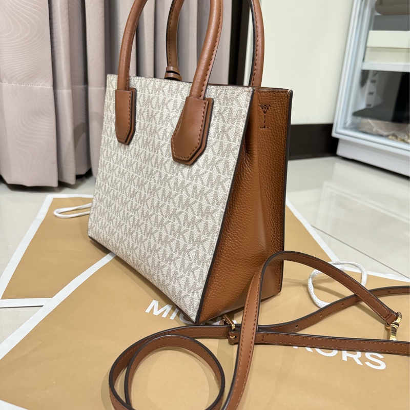 Michael Kors Mercer 9成新 中號老花拼色風琴包-12