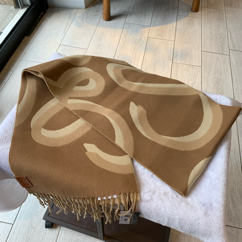 Loewe Anagram 緹花標誌雙面羊毛及羊絨圍巾(駝色)-3