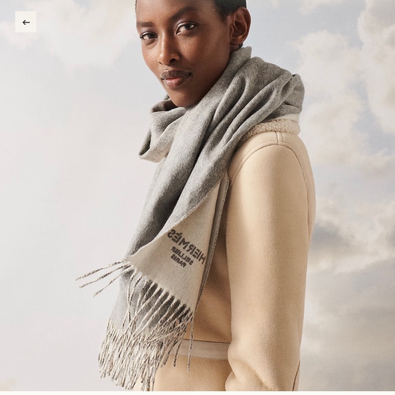 現貨商品 全新商品 專櫃購證 Hermes 經典雙面灰色圍巾 Double Face 圍巾 100% 羊絨披肩-0