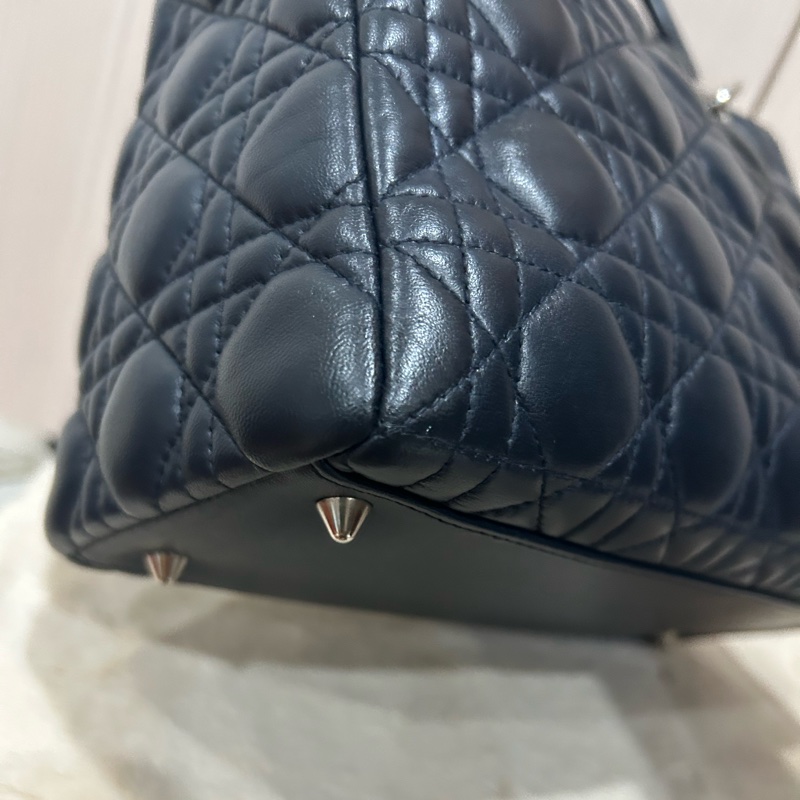 DIOR Lady Dior 中號 五格小羊皮兩用手提黛妃包 海軍藍/深藍-5