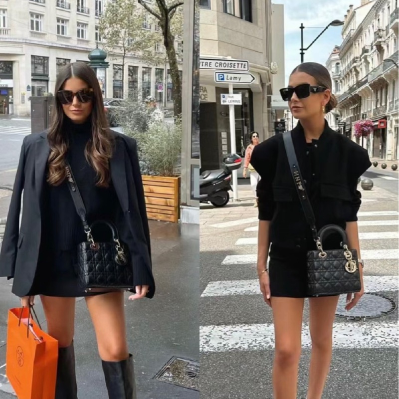 DIOR Lady Dior 中號 五格小羊皮兩用手提黛妃包 海軍藍/深藍-15