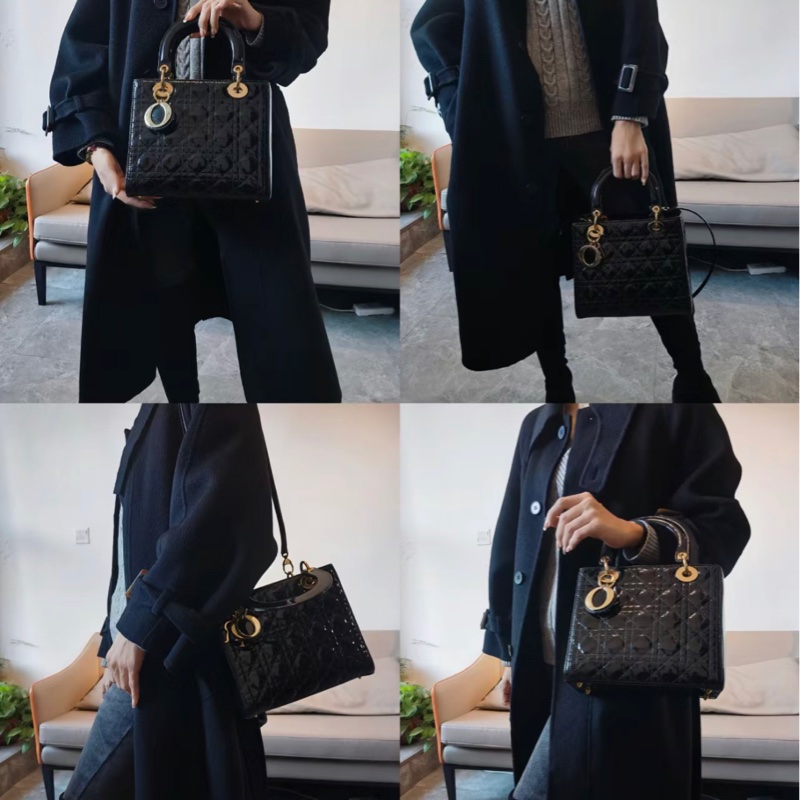 DIOR Lady Dior 中號 五格小羊皮兩用手提黛妃包 海軍藍/深藍-16