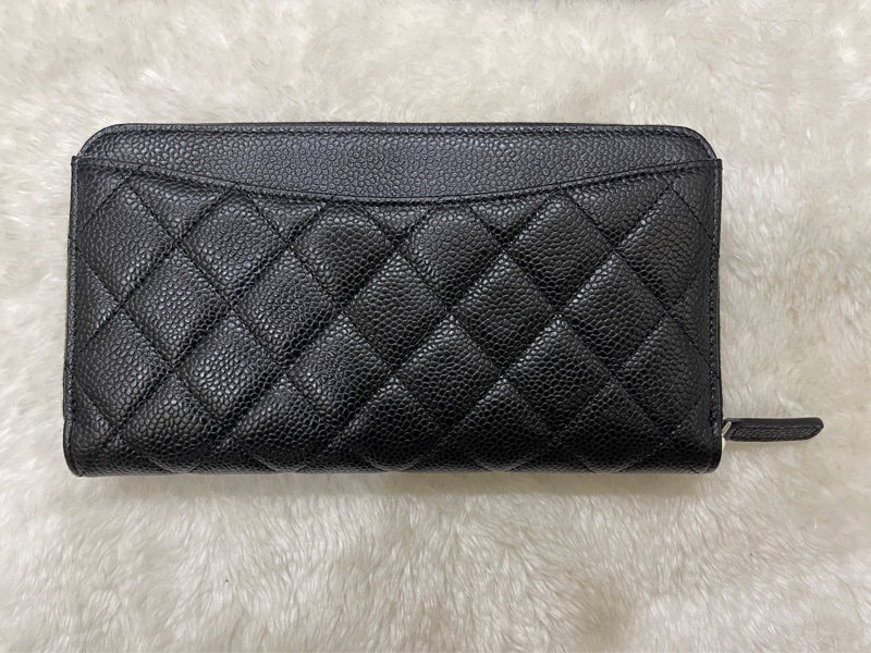全新🎁香奈兒 荔枝牛皮 黑銀 拉鏈長夾 背面口袋CF長夾-6