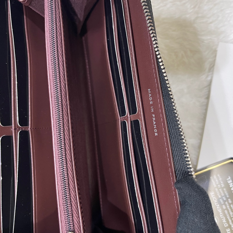 全新🎁香奈兒 荔枝牛皮 黑銀 拉鏈長夾 背面口袋CF長夾-15