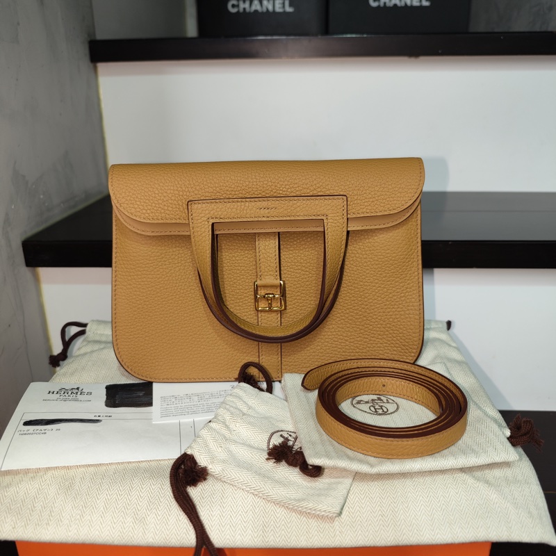 全新品 Hermeshalzan 25 金扣 餅乾色 TC皮 有購證正本-7