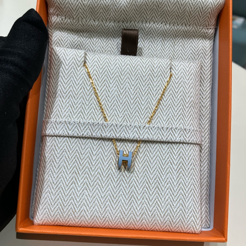 TK0876 HERMES MINI POP H NECKLACE 藍金  愛馬仕迷你H藍色項鍊-11