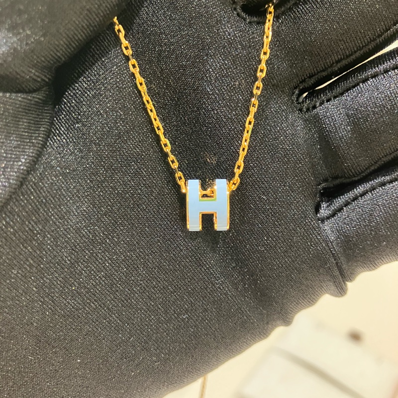 TK0876 HERMES MINI POP H NECKLACE 藍金  愛馬仕迷你H藍色項鍊-15