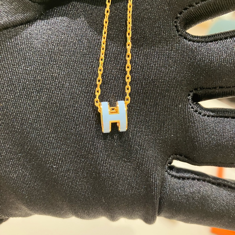 TK0876 HERMES MINI POP H NECKLACE 藍金  愛馬仕迷你H藍色項鍊-16