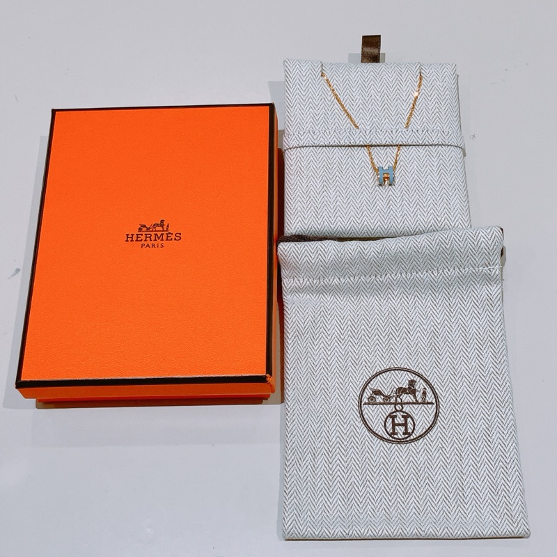 TK0876 HERMES MINI POP H NECKLACE 藍金  愛馬仕迷你H藍色項鍊-24
