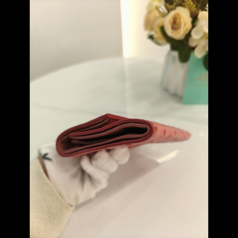 TK0818 Miu Miu 繆繆鴕鳥皮短錢包粉bu紅色 Pink Short Wallet Ostrich Skin-14