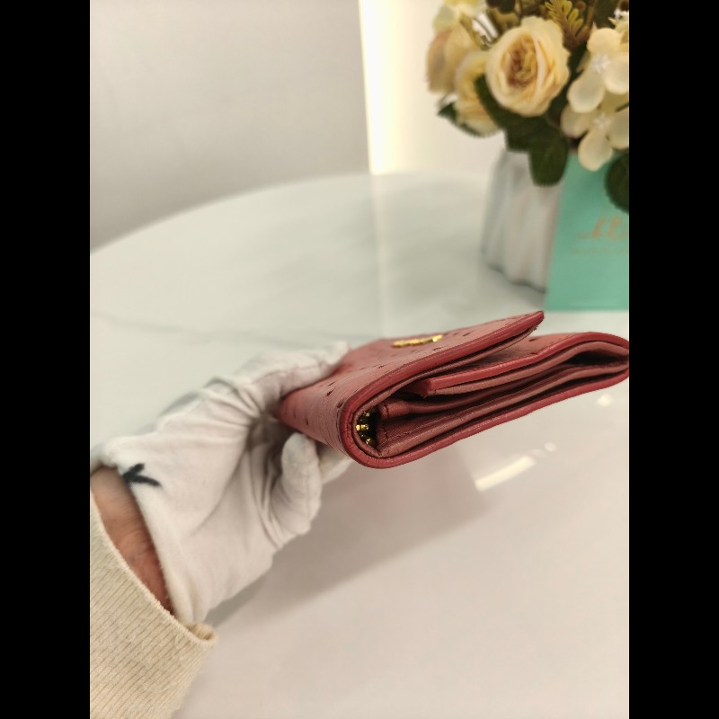 TK0818 Miu Miu 繆繆鴕鳥皮短錢包粉bu紅色 Pink Short Wallet Ostrich Skin-15