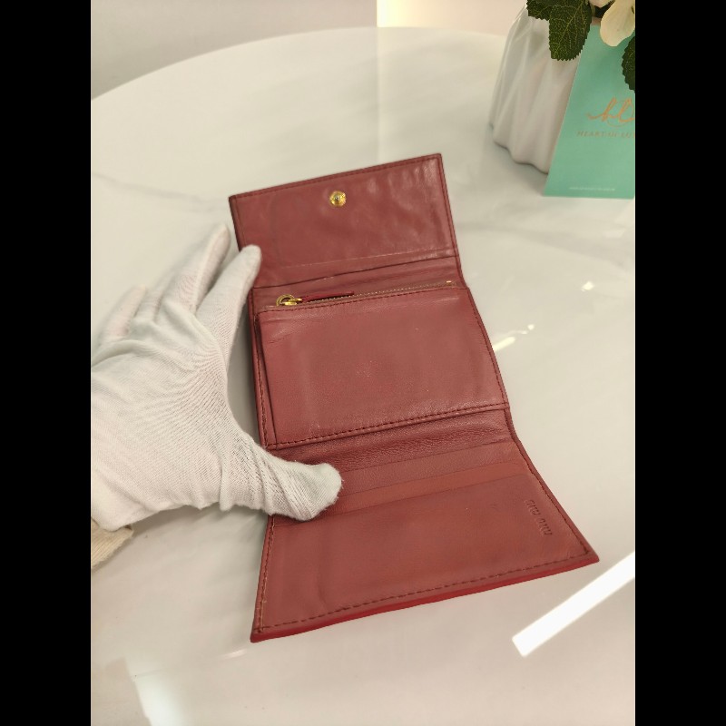 TK0818 Miu Miu 繆繆鴕鳥皮短錢包粉bu紅色 Pink Short Wallet Ostrich Skin-18