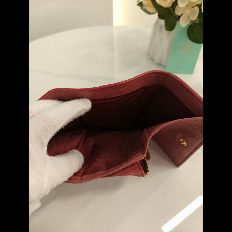 TK0818 Miu Miu 繆繆鴕鳥皮短錢包粉bu紅色 Pink Short Wallet Ostrich Skin-25