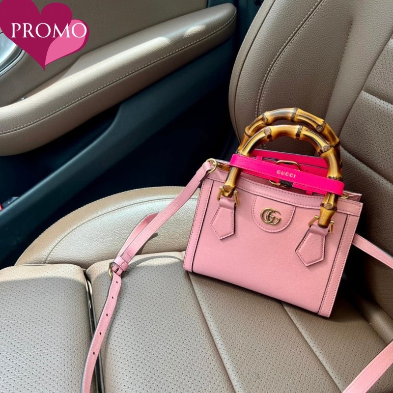 Gucci 702732 Diana 迷你竹節包 粉色 配有皮革及織帶兩款肩背帶﻿《佳節折扣》-0