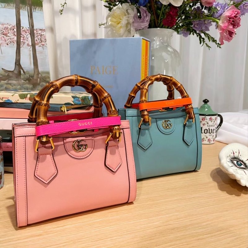 Gucci 702732 Diana 迷你竹節包 粉色 配有皮革及織帶兩款肩背帶﻿《佳節折扣》-3