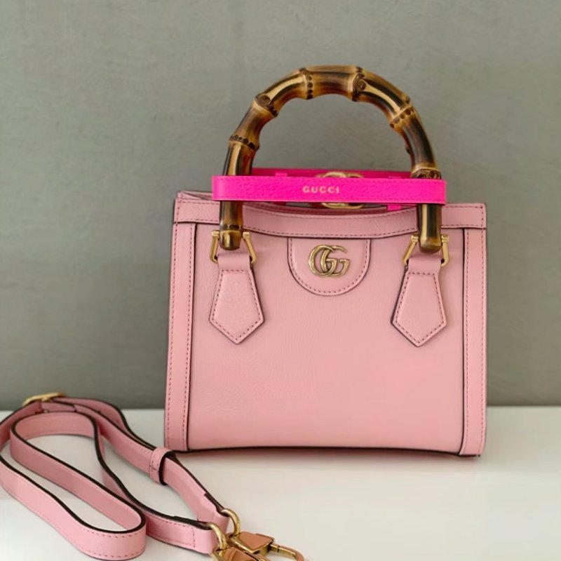 Gucci 702732 Diana 迷你竹節包 粉色 配有皮革及織帶兩款肩背帶﻿《佳節折扣》-4