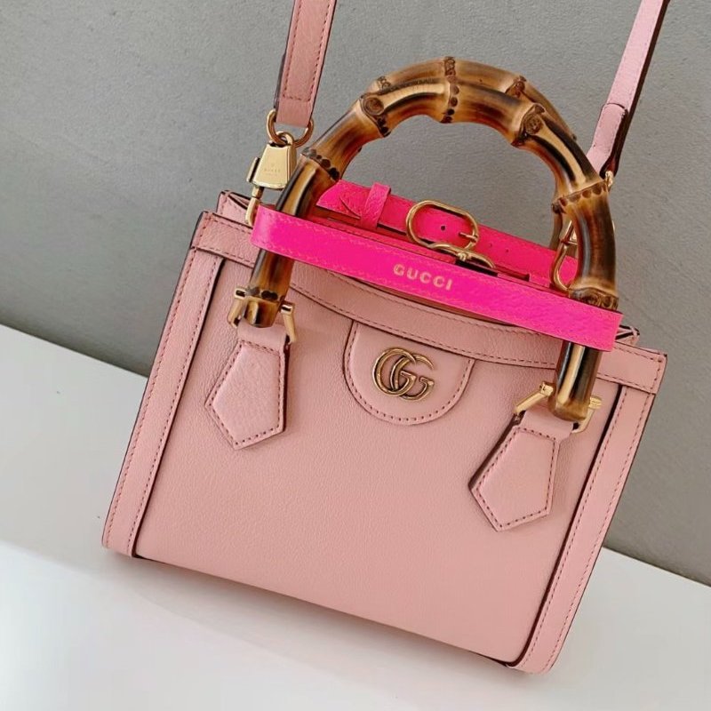 Gucci 702732 Diana 迷你竹節包 粉色 配有皮革及織帶兩款肩背帶﻿《佳節折扣》-6