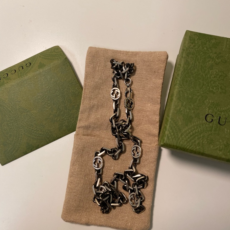 正品 GUCCI項鍊 925純銀 古巴鍊 長項鍊 616941 二手-2