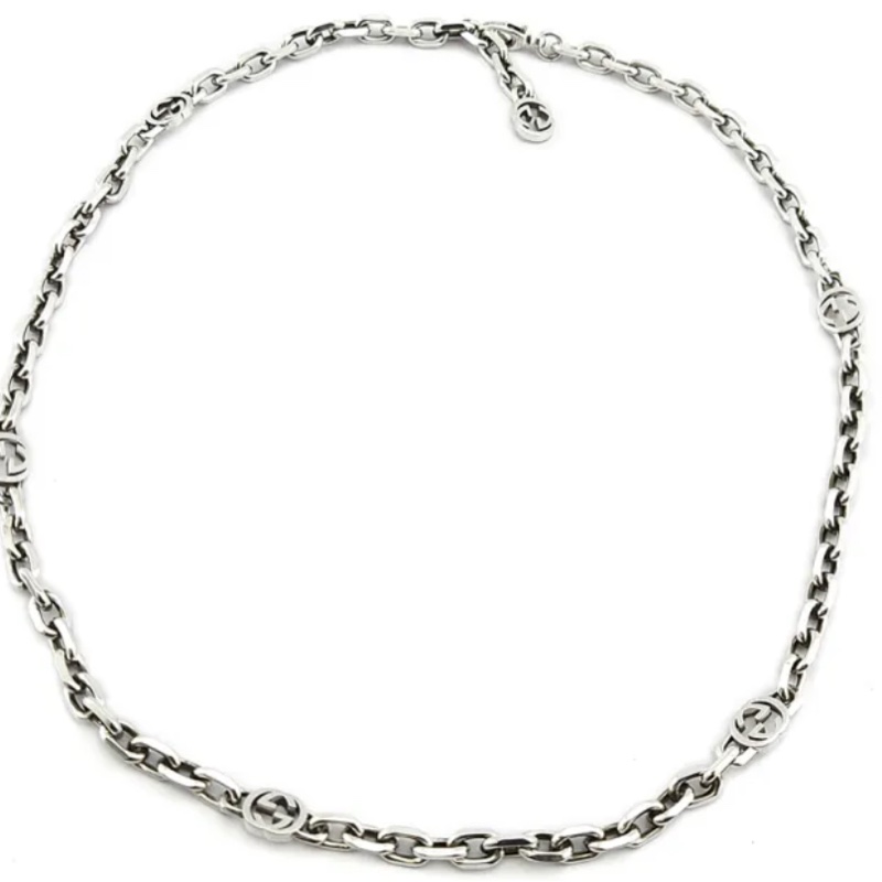 正品 GUCCI項鍊 925純銀 古巴鍊 長項鍊 616941 二手-3