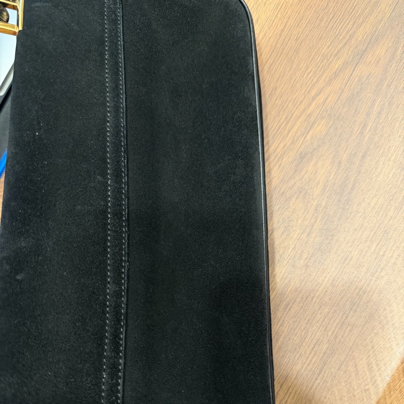 GUCCI 黑色絨面革竹節手提包-10