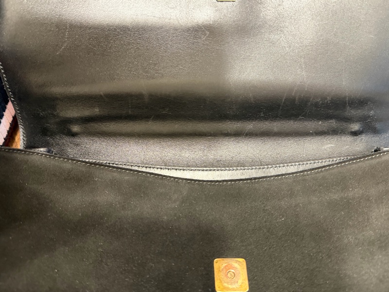 GUCCI 黑色絨面革竹節手提包-13