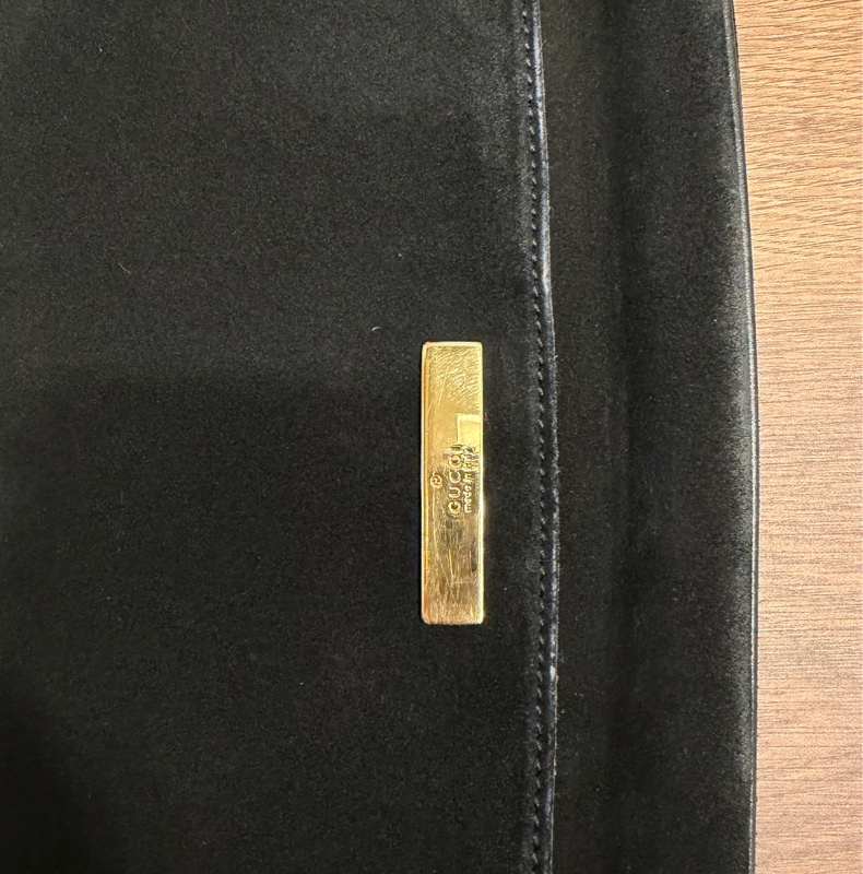 GUCCI 黑色絨面革竹節手提包-15