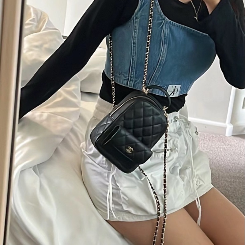 香奈兒 CHANEL 24C 新款mini荔枝金釦小書包 雙肩後背包 斜背包 ⭕️全新⭕️全配⭕️芯片款⭕️膠膜未撕⭕️-34