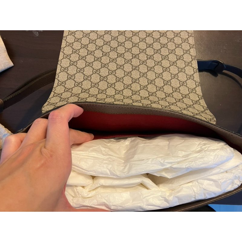 GUCCI 古馳經典GG Supreme印花帆布中性款郵差包 肩背/斜背包(卡其)-3