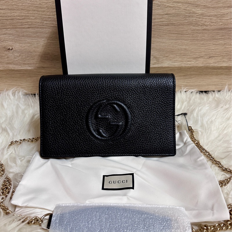 【GUCCI 古馳】598211 經典SOHO系列鍊帶WOC手拿/斜背包(黑色)-0