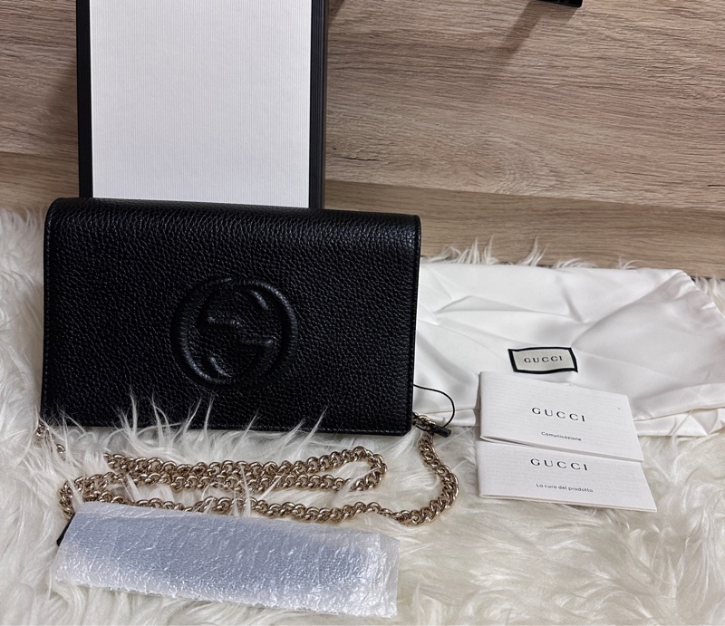 【GUCCI 古馳】598211 經典SOHO系列鍊帶WOC手拿/斜背包(黑色)-2