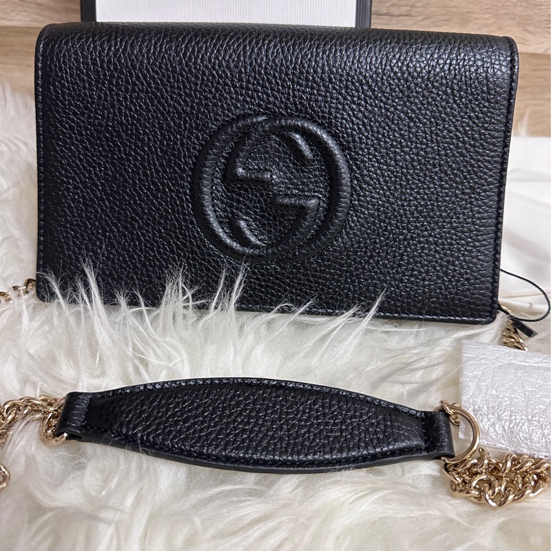 【GUCCI 古馳】598211 經典SOHO系列鍊帶WOC手拿/斜背包(黑色)-3