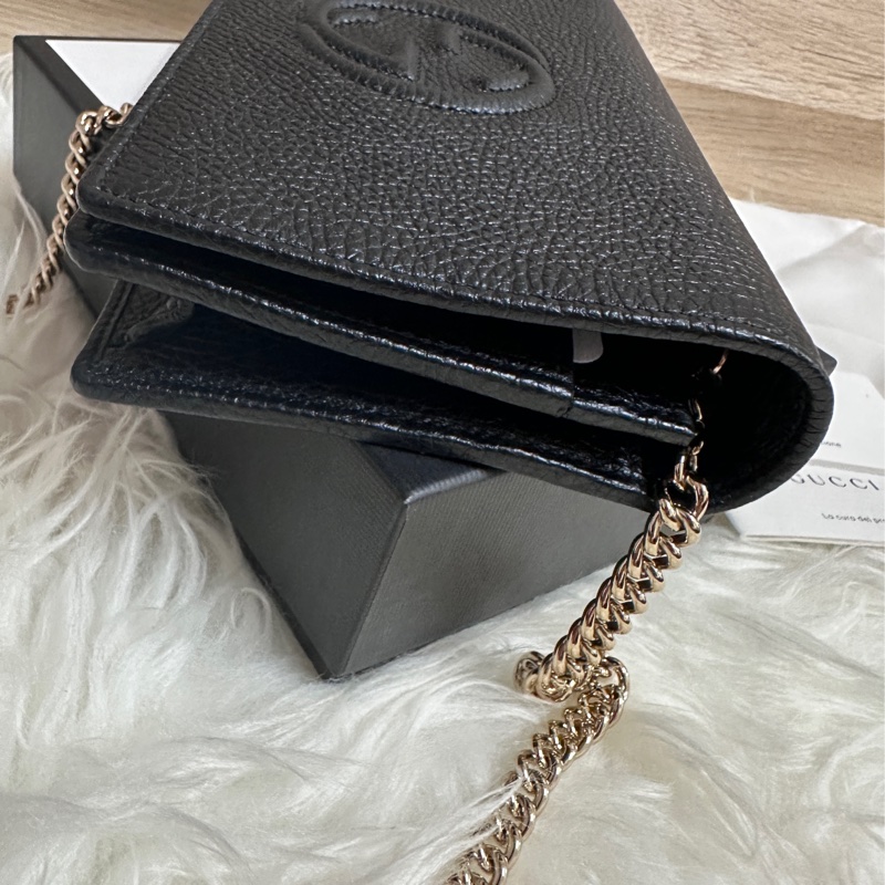 【GUCCI 古馳】598211 經典SOHO系列鍊帶WOC手拿/斜背包(黑色)-6
