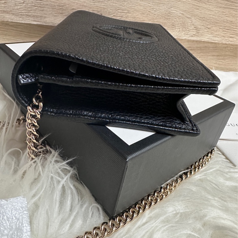 【GUCCI 古馳】598211 經典SOHO系列鍊帶WOC手拿/斜背包(黑色)-7