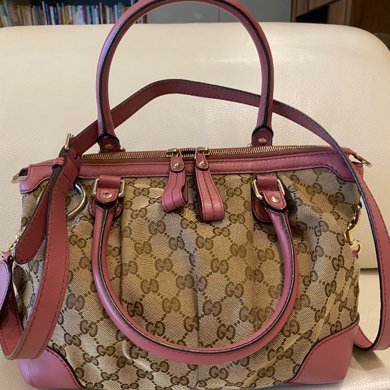 Gucci典雅高貴GG緹花布拼皮革肩背包-2