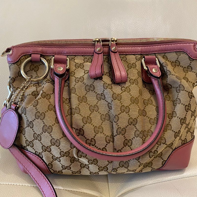 Gucci典雅高貴GG緹花布拼皮革肩背包-0