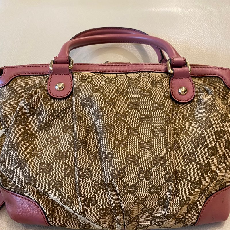 Gucci典雅高貴GG緹花布拼皮革肩背包-3