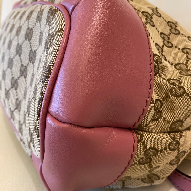 Gucci典雅高貴GG緹花布拼皮革肩背包-4