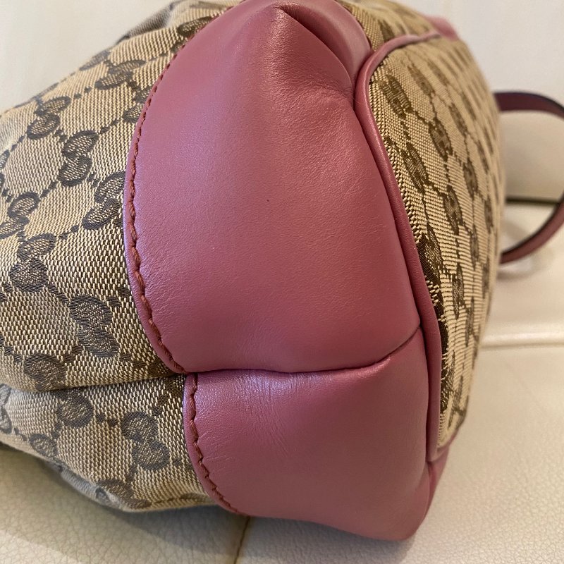 Gucci典雅高貴GG緹花布拼皮革肩背包-5