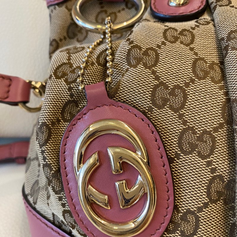 Gucci典雅高貴GG緹花布拼皮革肩背包-6