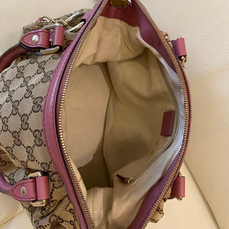 Gucci典雅高貴GG緹花布拼皮革肩背包-7