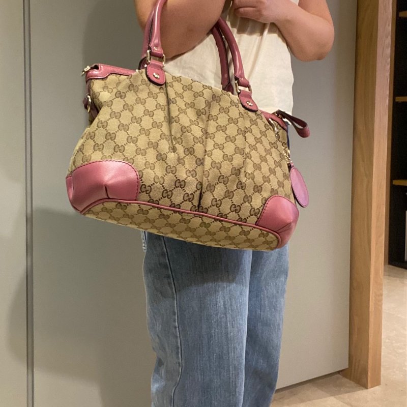 Gucci典雅高貴GG緹花布拼皮革肩背包-1