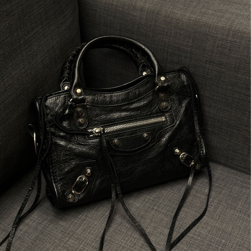 BALENCIAGA 巴黎世家Mini City銀釦機車包-14