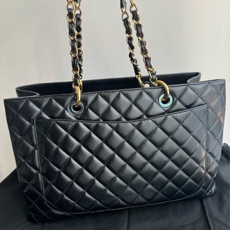 chanel黑色金釦荔枝紋GST GM-1