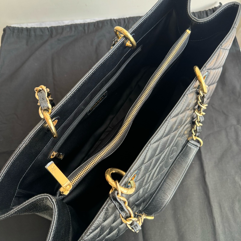 chanel黑色金釦荔枝紋GST GM-3