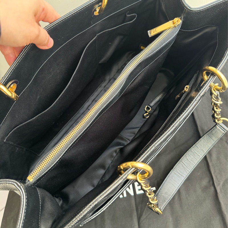 chanel黑色金釦荔枝紋GST GM-7