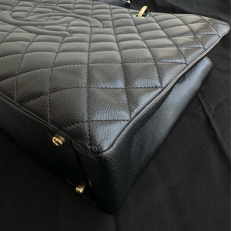 chanel黑色金釦荔枝紋GST GM-9