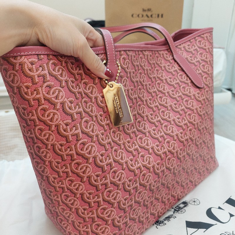 coach cf342 city新版Logo印花托特包 (紅)-11